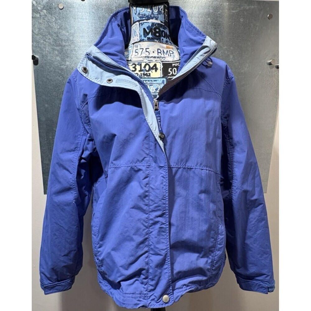LL Bean 3 in 1 Jacket Women's Blue Windbreaker Hid-a-Hood Rain Jacket L-REG - Picture 2 of 16